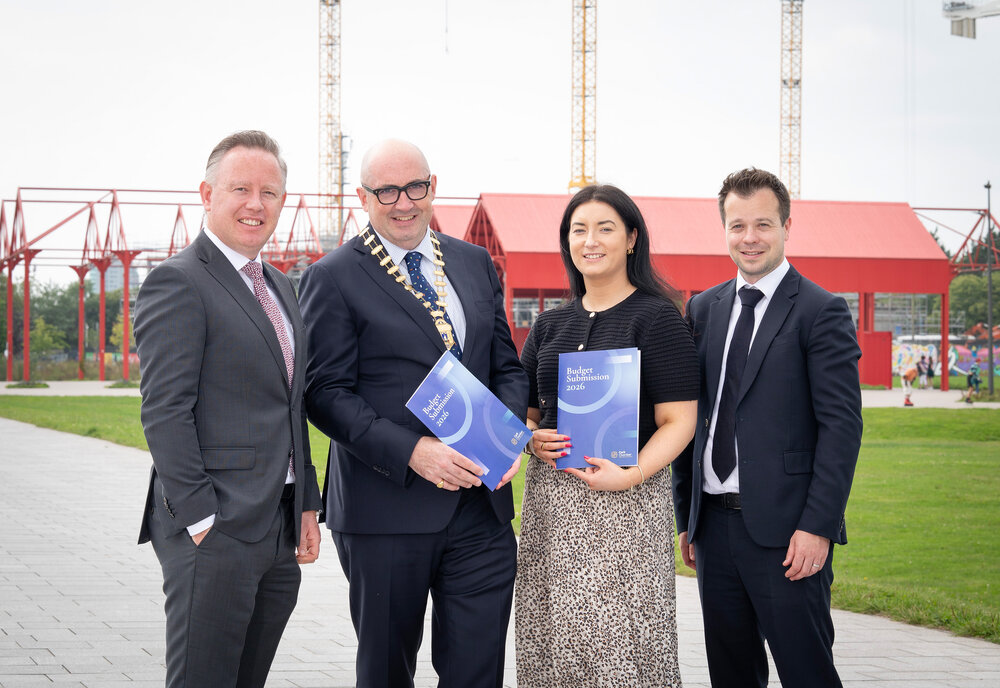 Photographed at the launch of Cork Chamber's pre-budget 2026 Submission are Stephen Keohane, Cork Chamber Budget Committee Chair and KPMG, Rob Horgan, President, Cork Chamber, Aoife Moriarty, Public Affairs & Communications Executive, Cork Chamber and Cathal McSweeney, Director of Public and International Affairs, Cork Chamber