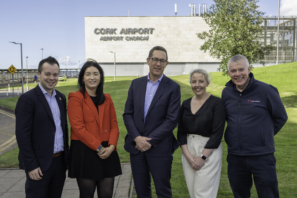 Pictured left to right: Cathal McSweeney, Director of Public Affairs Cork Chamber; Aoife Moriarty, Public Affairs & Communications Cork Chamber; Conor Healy, Cork Chamber CEO; Tara Finn, Head of Aviation Business Development and Communications Cork Airport; Niall MacCarthy, Cork Airport Managing Director 